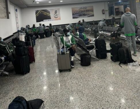 Super Eagles players at Libyan airport